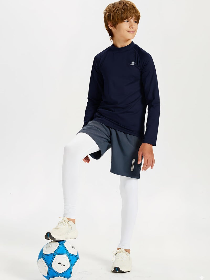 DEVOROPA Youth Boys Compression Thermal Shirts Long Sleeve Undershirt Fleece Baselayer Mock Top Navy S - Image 3